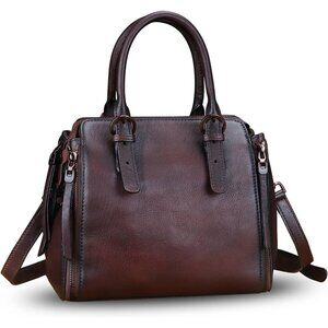 Leather Handbag Vintage Coffee Crossbody Top-Handle for Women